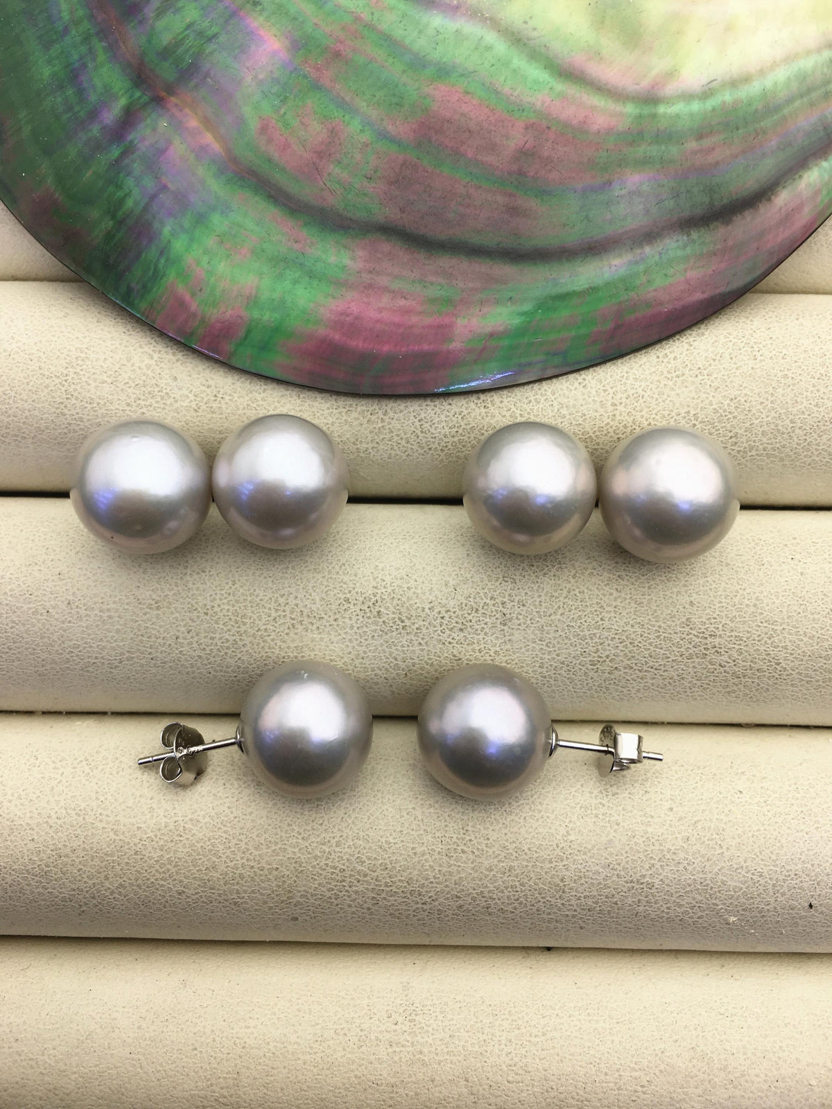 1 pair AAA 11-12mm gray round edison pearl stud earrings,S925 Sterling Sliver stud earrings,SE3-T9-63