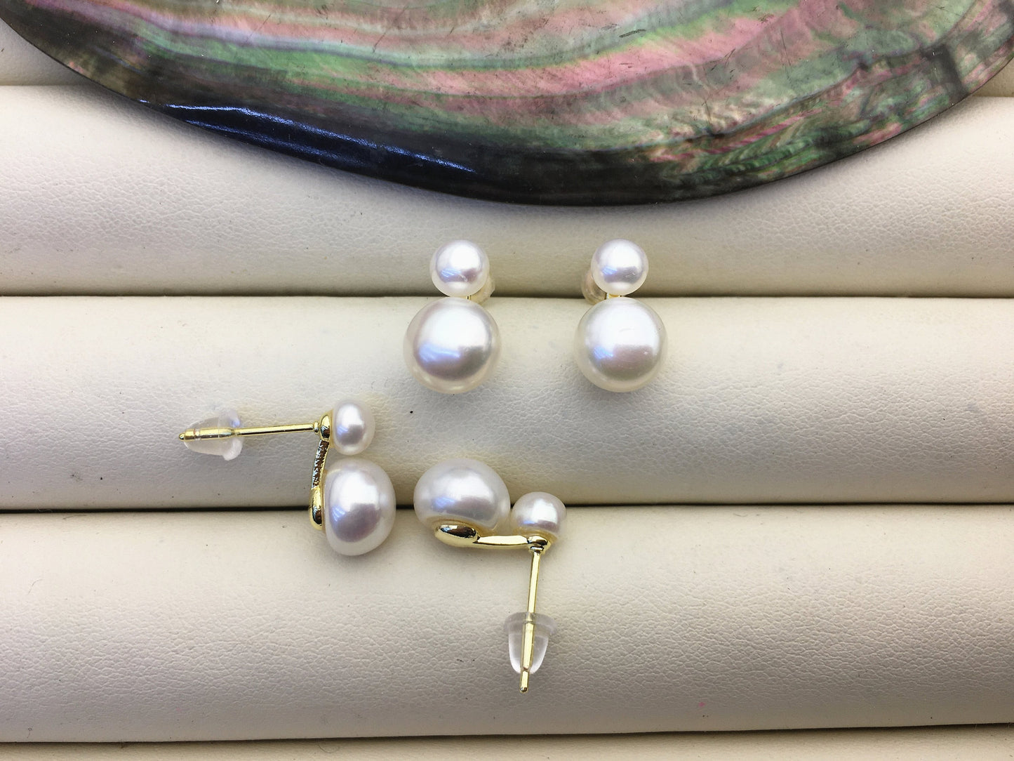 High Luster!AAA white 8-9mm button round pearl stud earring wedding,SE3-008-4