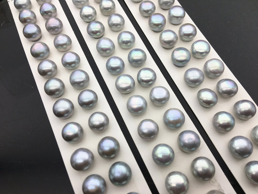 AAA 12-12.5mm Gray button round freshwater pearls,round button pearl pairs,pearl earring,pearl stud,BTN12-3A-24