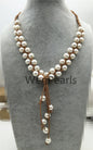 Big pearl Freshwater pearl and leather necklace - Drop pearl necklace - Le4-001