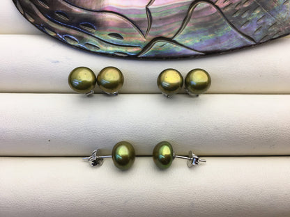 AAA 8-8.5mm green pearl stud earrings,sterling silver stud earrings,SE1-T20