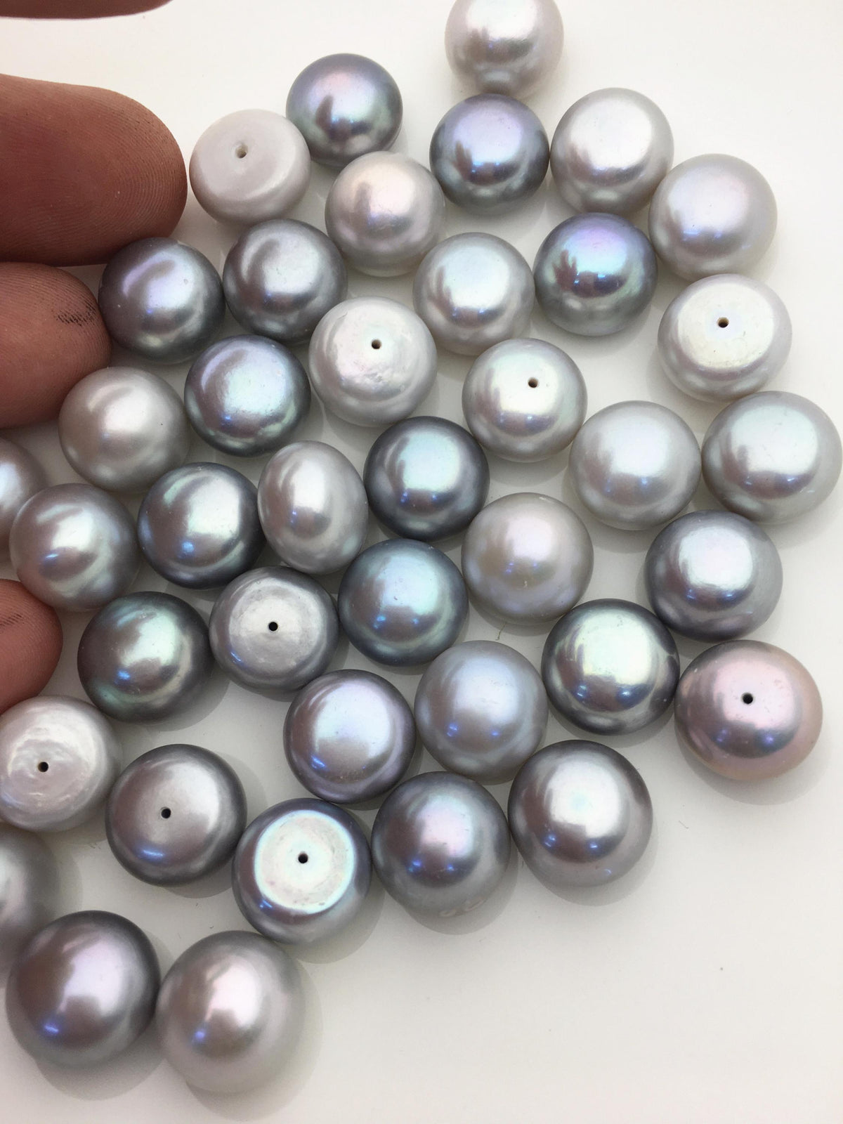 10pcs AAA 12.5-13.5mm Gray button freshwater pearls,half hole,BTN13-T3