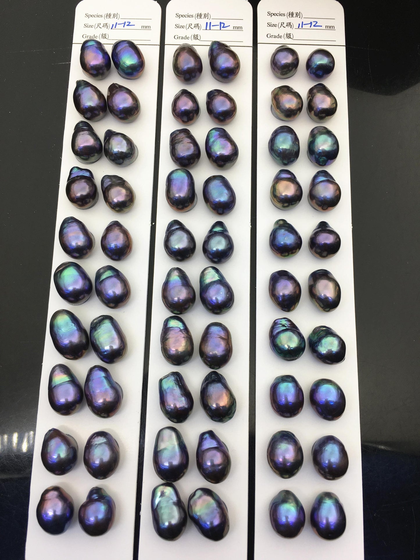 10pairs AAA 11-12mm Black Blue Rainbow baroque drop edison freshwater pearl Pair,top half hole,ED11-3A-2-25