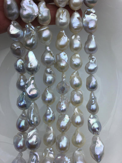15.5'' AAA- 12-15mm Natural White flame ball pearl,FL15-3A-7-35