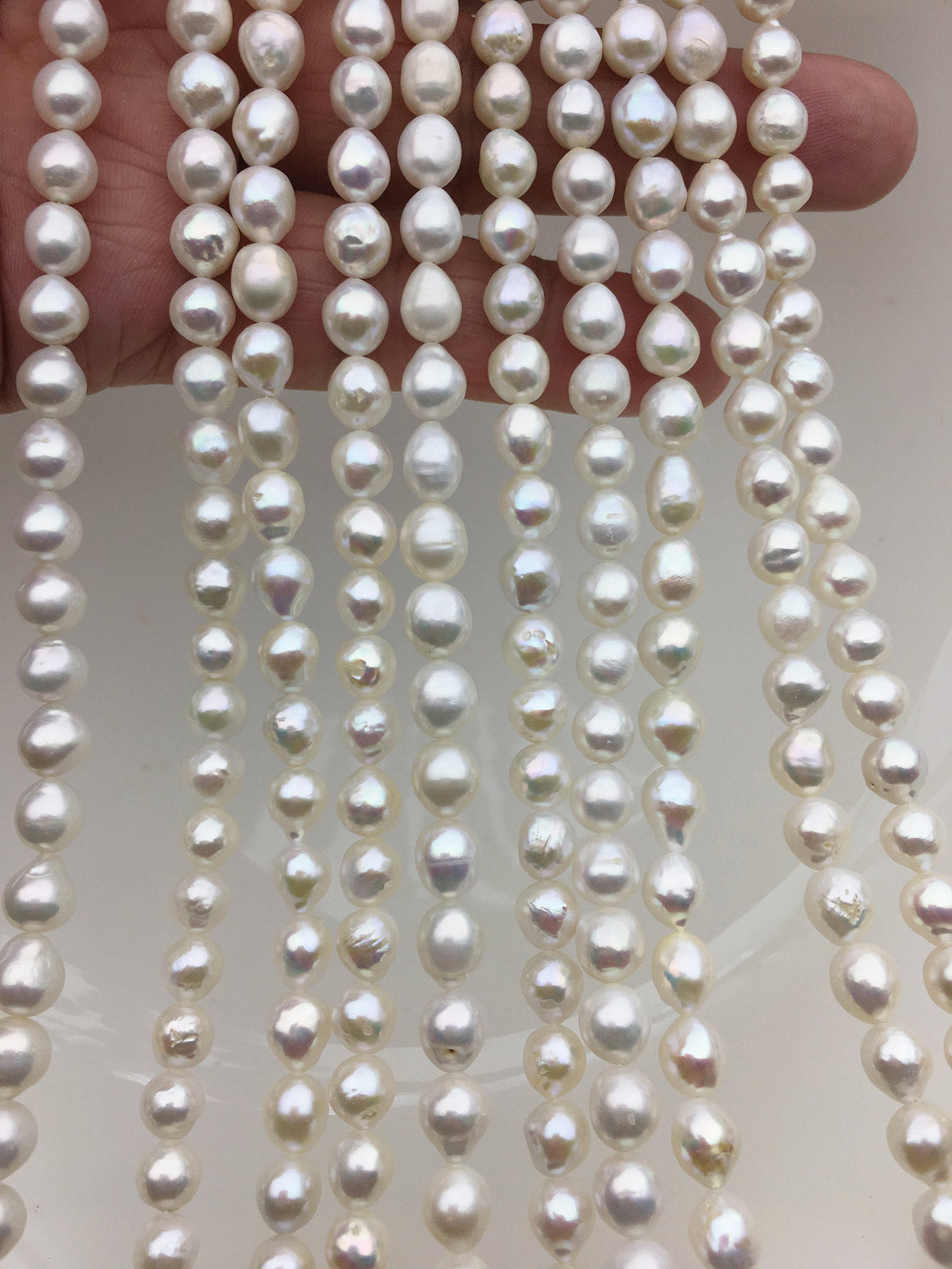 High Luster!AA+ 5-6*6-7.5mm white baroque drop Wrinkled skin freshwater chinese akoya pearls,LR6-T12