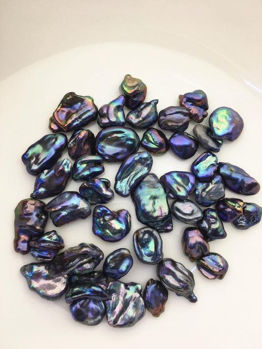 40pcs AA+ 10-15mm black blue green baroque freshwater pearls, no hole,ZS-T41