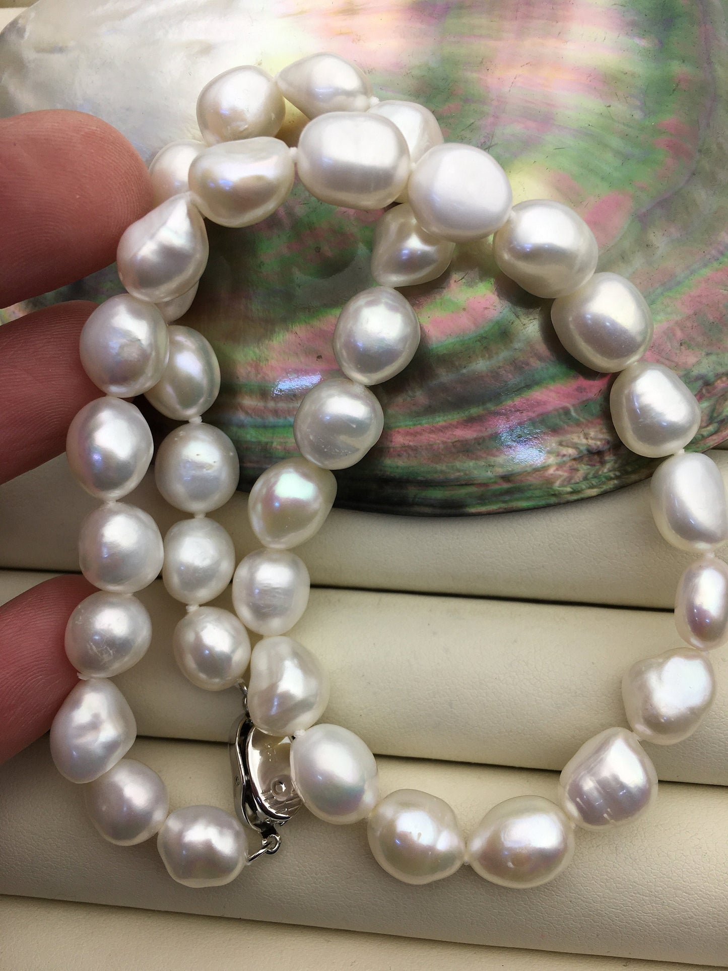 17.5'' AAA 10mm big white nugget freshwater Pearl necklace,NPN1-010