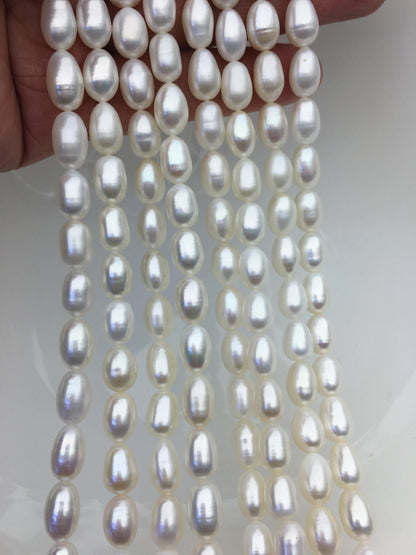 AAA- 7.3-8mm x 9.5-11mm Cultured White Freshwater Rice Pearls beads,drop pearl necklace,diy pearl beads,gift for her,LR8-2A-1