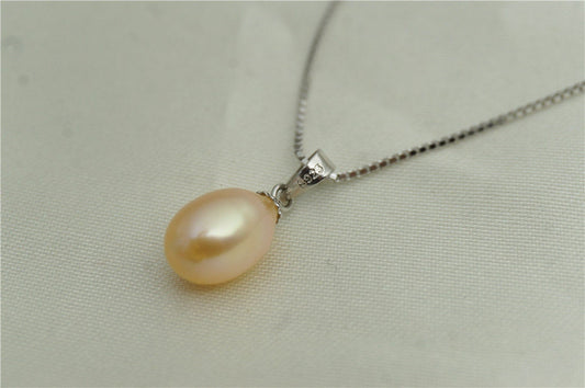 AAA 9mm White oval pearl pendant necklace,Select Pearl Color - Rice Pearl necklace - 925 silver chain - NC1-003