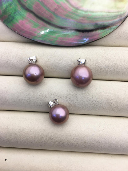 1pc AAA 11-12mm purple round freshwater pearl pendant,- NC1-044