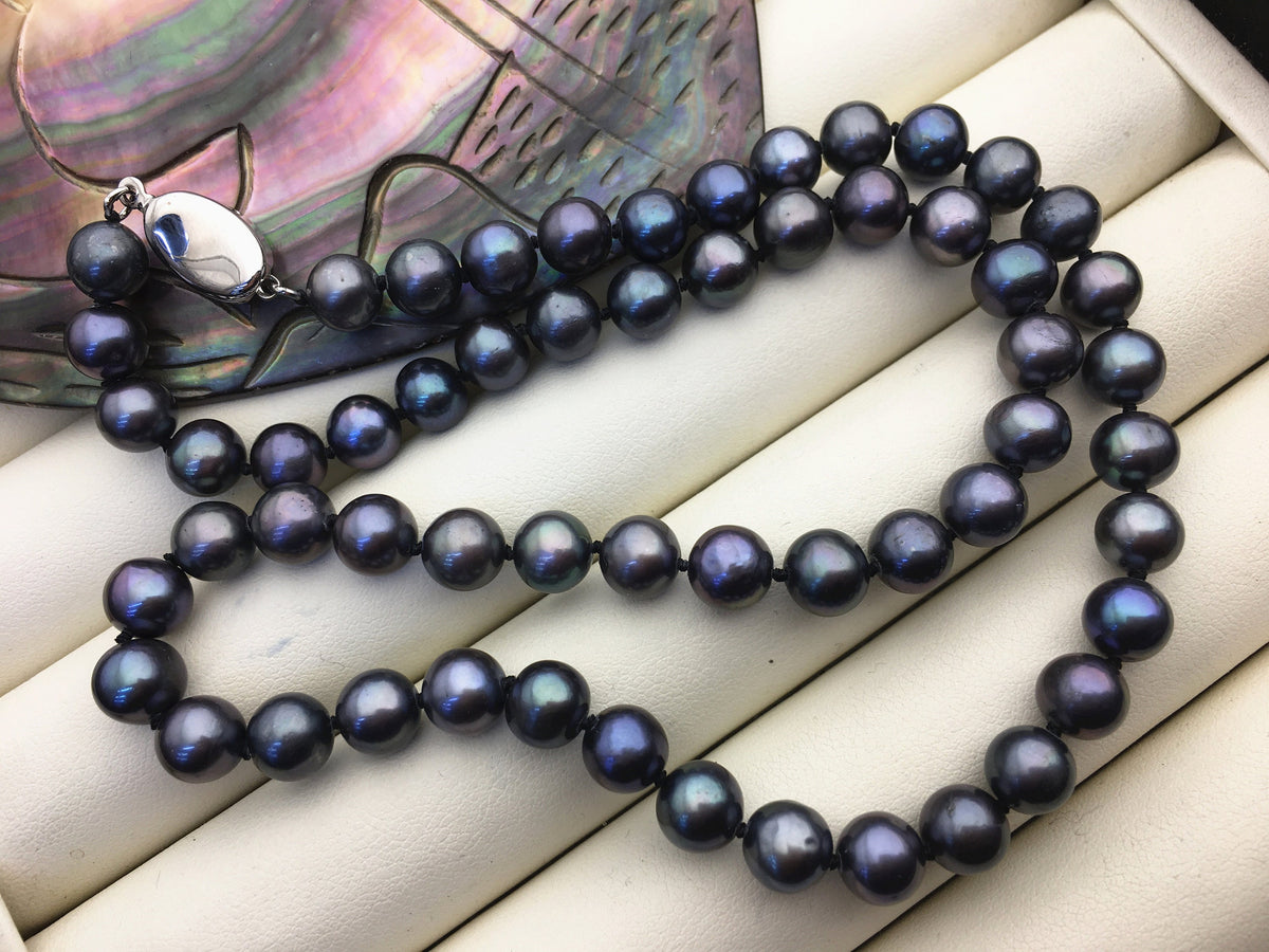 18'' AAA 7-7.5mm Green Black Round Freshwater pearl Necklace,NPN1-T19