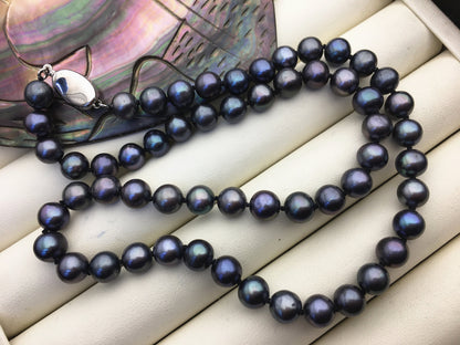 18'' AAA 7-7.5mm Green Black Round Freshwater pearl Necklace,NPN1-T19
