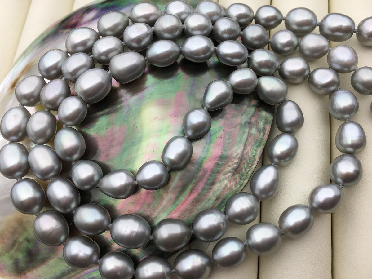 32'' AA+ 8.3-9mm gray rice pearl Necklace,NPN1-152