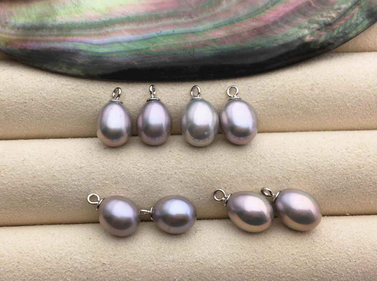 AAA 8.3-9.3mm Gray rice pearl dangle earrings,S925 Sterling Sliver pearl earrings,pearl for women,SE3-007