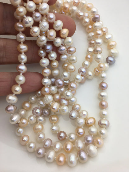 58'' AA+ 6mm mix color potato pearl Necklace,Pearl necklace,NPN1-106