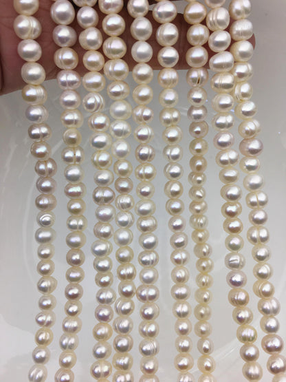 AA 5.7-6.5mm white Ring potato freshwater pearl,near round white pearl bead strand supply from China, wholesale in bulk,CR6-2A-2