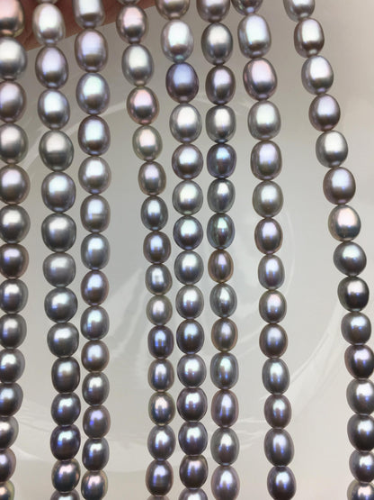 AAA+ 6.8-7.5mm*7.5-9mm gray oval freshwater pearls,Cultured white freshwater pearls beads,pearl necklace,pearl wholesale,LR7-T4