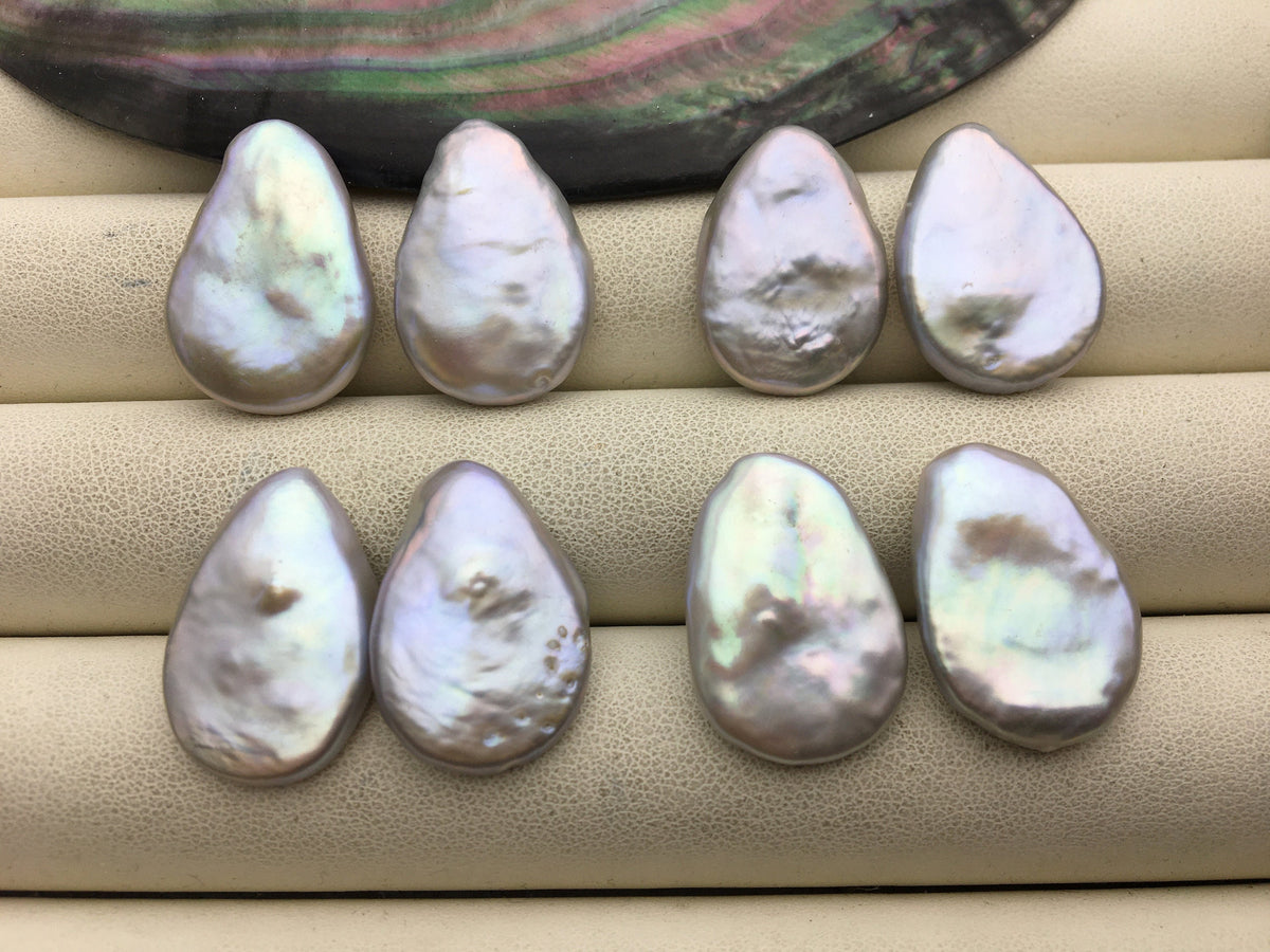 1 pair AAA Big 16-17x22-24mm Gray Drop Coin Freshwater Pearl White loose Beads Pair,wholesale,ZS-103-37-7