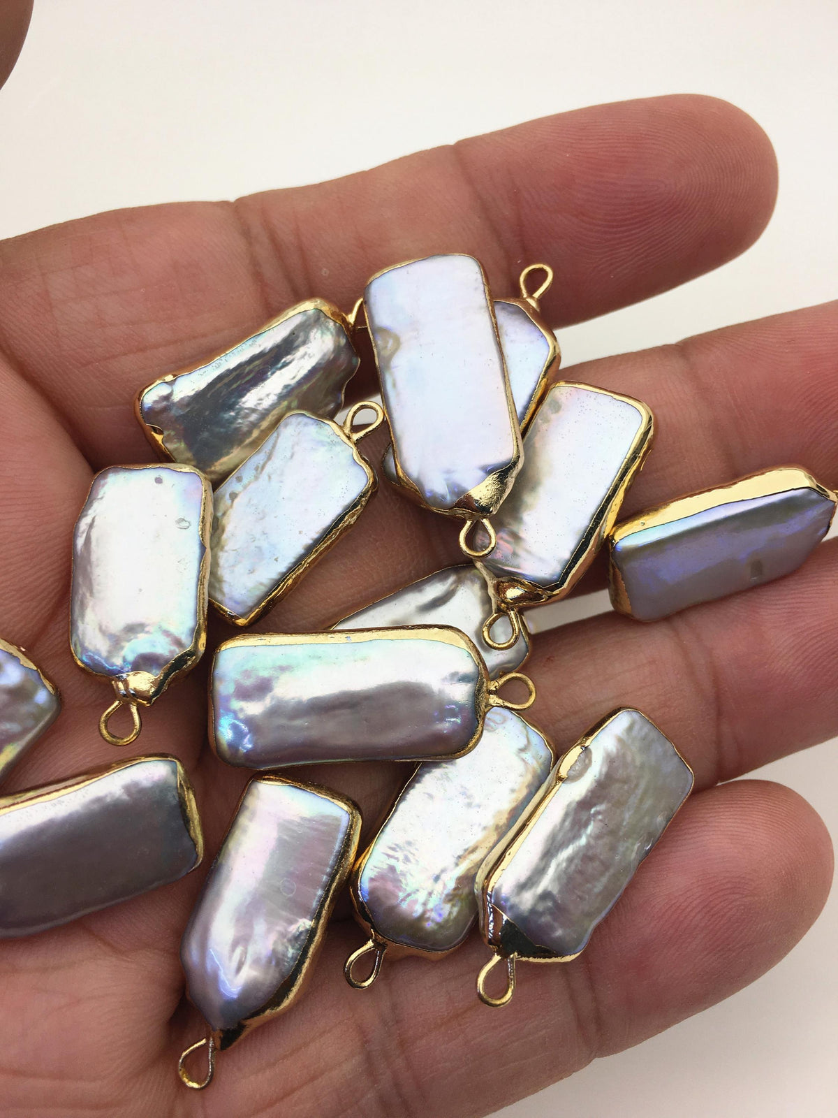5pcs AA+ 10-12mm Gray block Pearl Pendant with Gold Electroplated Edge for make Earrings bracelet necklace,wen pearl,EDG-021
