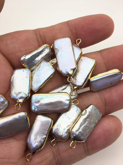 5pcs AA+ 10-12mm Gray block Pearl Pendant with Gold Electroplated Edge for make Earrings bracelet necklace,wen pearl,EDG-021