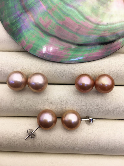 1 pair AAA 11-12mm natural color round edison pearl stud earrings,SE3-T9-32