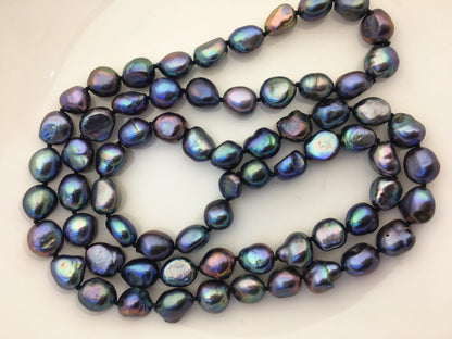 32'' AA+ 10mm deep blue balck nugget freshwater Pearl necklace,NPN1-020