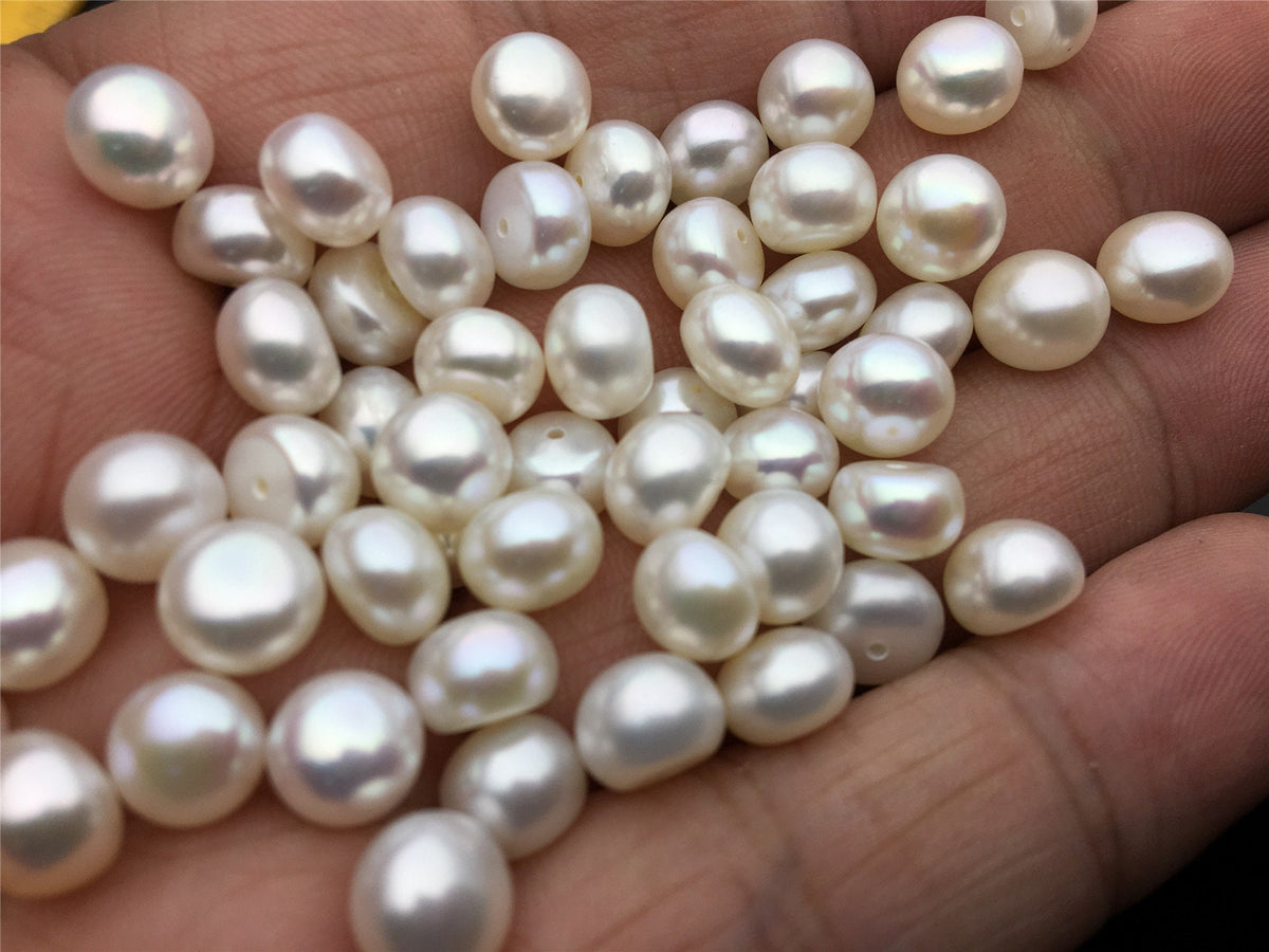 10pcs AAA 7-7.5mm high luster button round freshwater pearl,half drilled,BTN7-4A-1-2