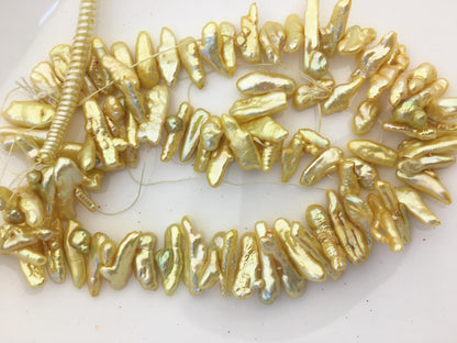 AA+ 7-8mm yellow Biwa Pearl Necklace,Genuine Fresh Water Pearl,Wedding Necklace,Mothers Day,ZS-80-10-48