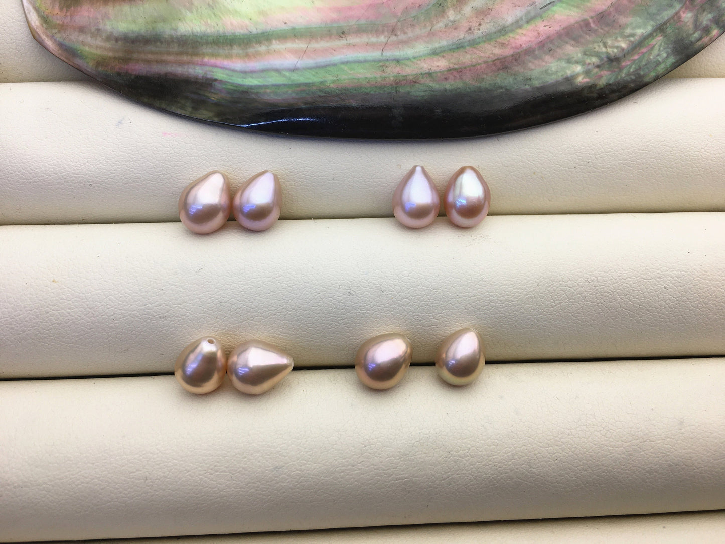 2 pairs AAA 6.5-7.2mm light purple teardrop freshwater pearls pairs,half hole,LR6-3A-11