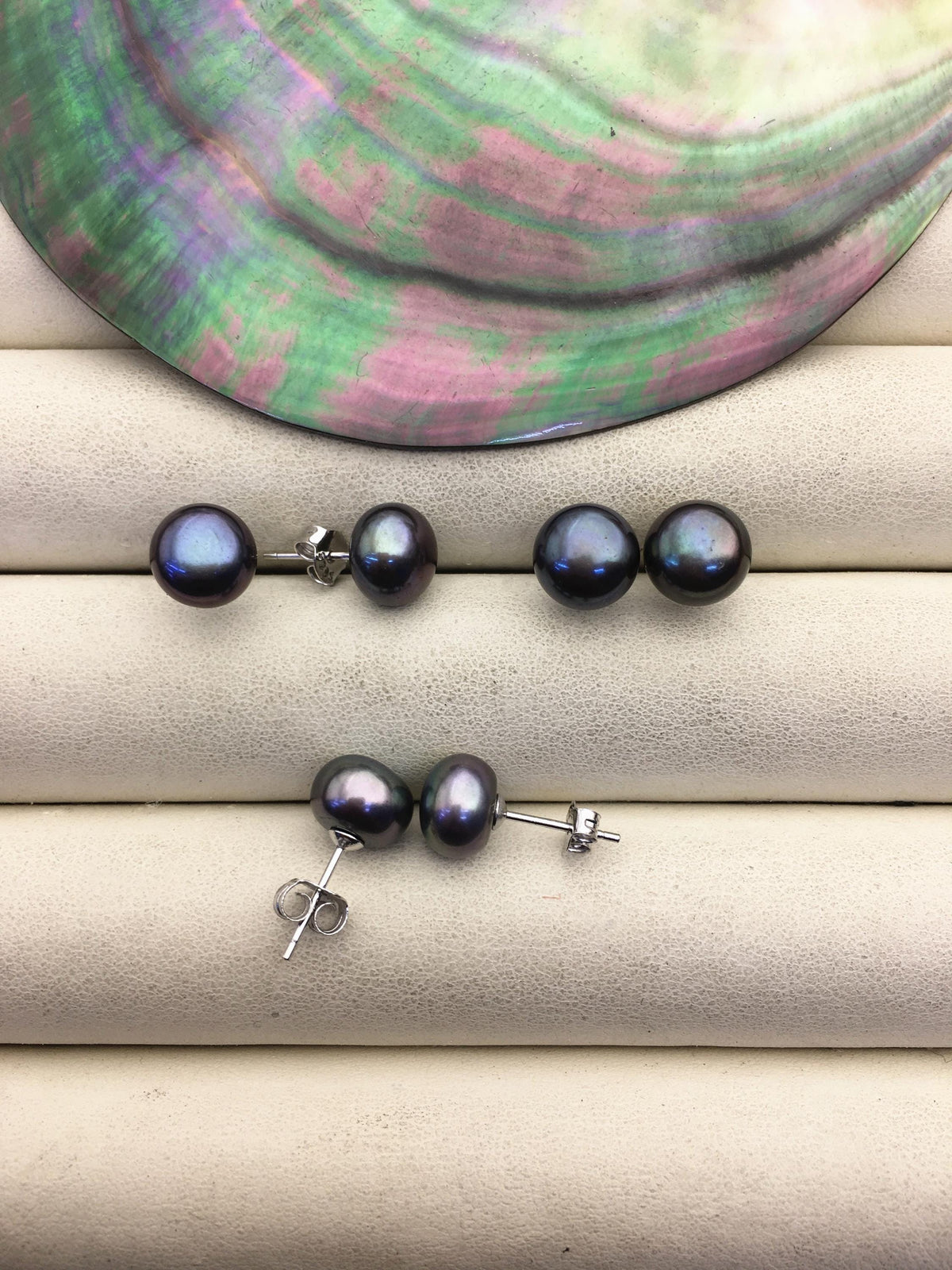 1 pair AAA 8.5-9mm Blue Green Pearl stud earrings,Sterling Silver,SE1-T1