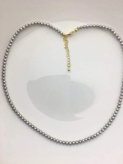 16+2'' AA+ 3-3.5mm gray tiny small round pearl choker Necklace,Wedding Necklace, Love, Mothers Day,Happiness,wholesale,NPN1-T58