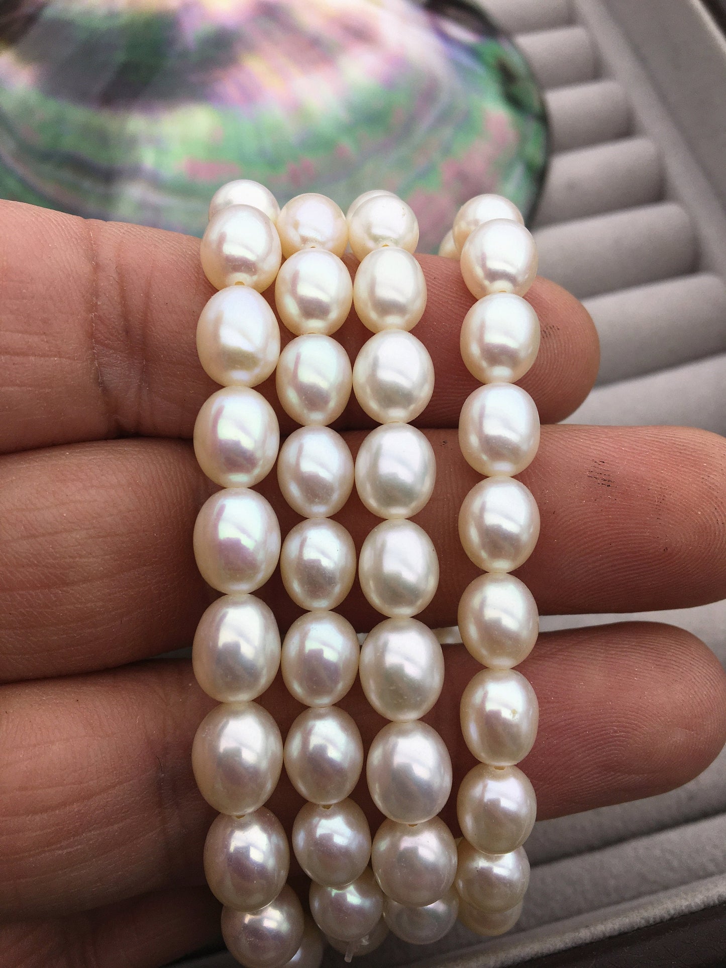 7 inchs AAA 7mm White oval Freshwater pearl Elastic string Bracelet,rice pearl bracelet,B8-040