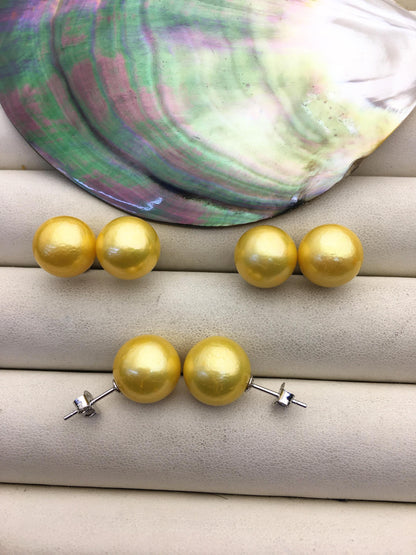 1 pair AA+ 11-12mm yellow round edison pearl stud earrings,S925 Sterling Sliver stud earrings,wedding pearl earrings,SE3-T9-37