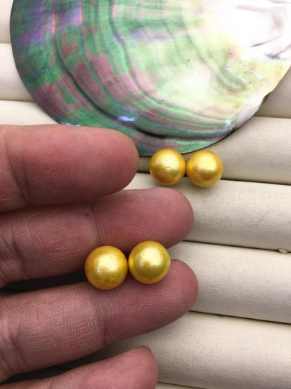 1 pair AA+ 10-11mm yellow round edison pearl stud earrings,S925 Sterling Sliver stud earrings,wedding pearl earrings,SE3-T9-13