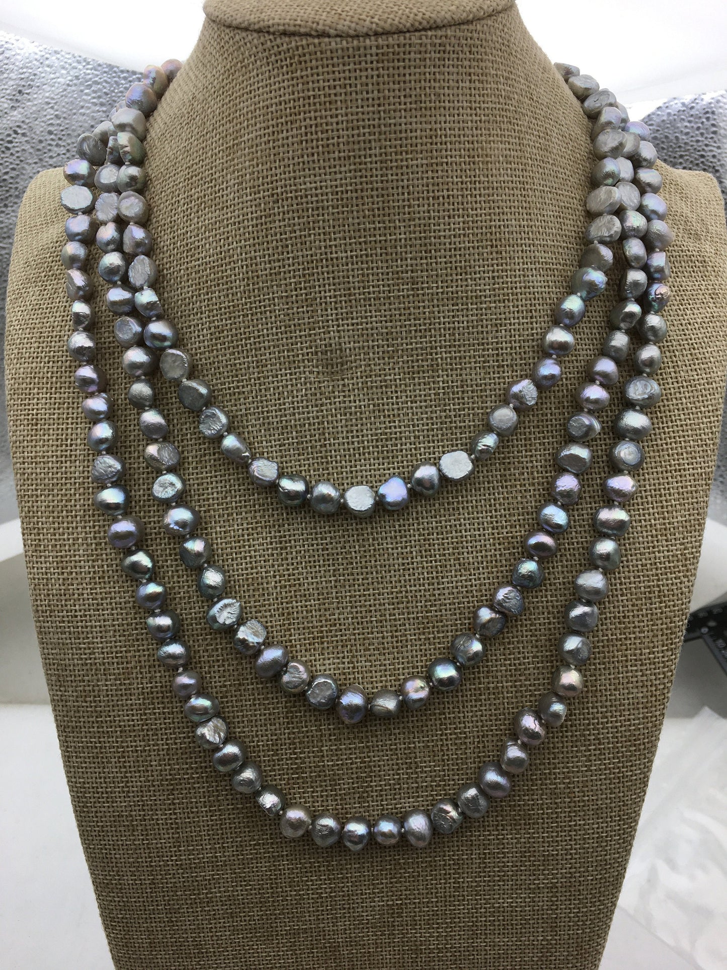 68 inches AA 9mm gray nugget pearl Necklace,NPN1-150