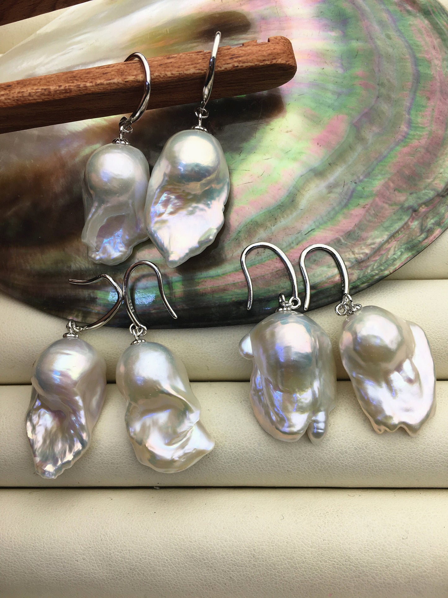 AAA 13-18mm white flame ball pearl dangle earrings,sterling silver,earring with white baroque Natural Pearl,SE3-031-17