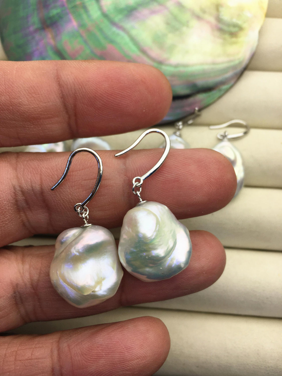 1 pair AAA 15-18mm white baroque pearl silver dangle earrings,earring with white baroque Natural Pearl,SE3-031-33