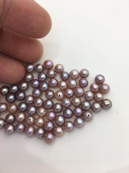 10pcs AAA 6-6.5mm purple round freshwater pearls,0.9mm half hole,RP6-3A-1