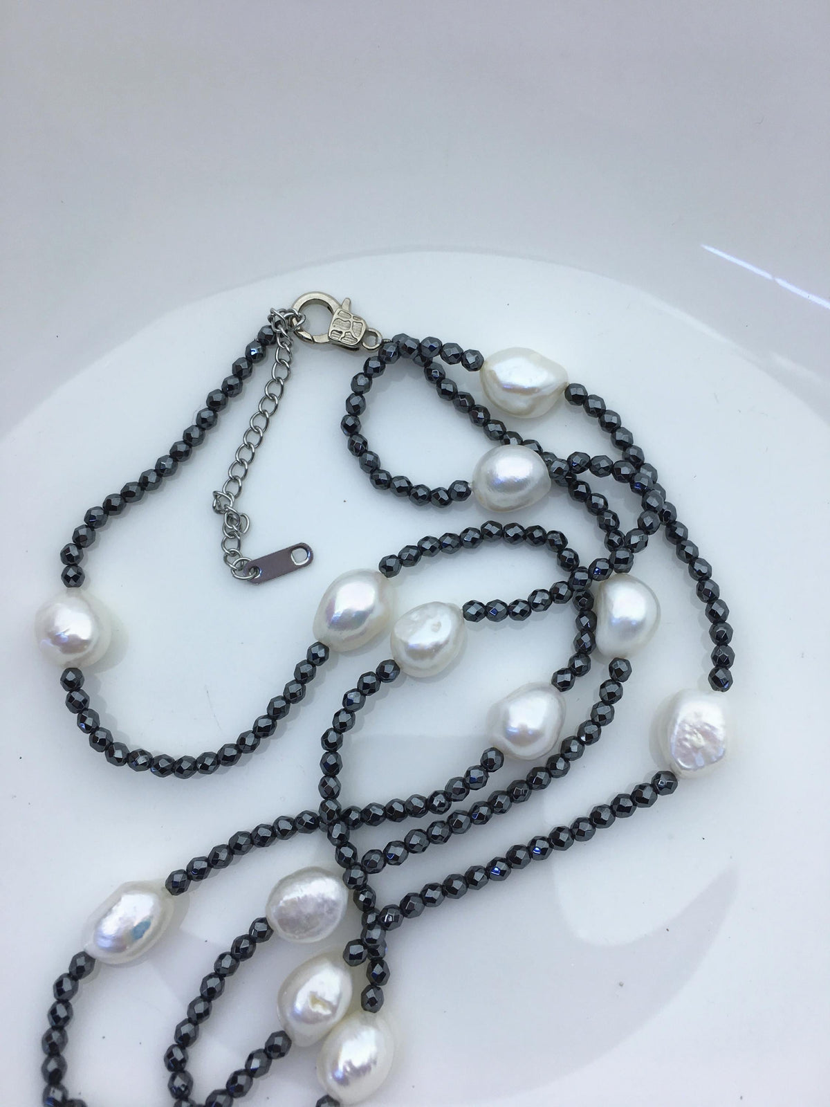 32'' AAA 10-11mm white nugget pearl black Hematite Necklace,NPN1-T25