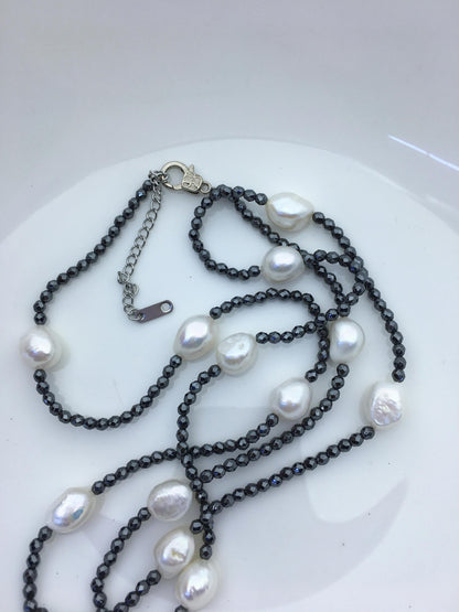 32'' AAA 10-11mm white nugget pearl black Hematite Necklace,NPN1-T25