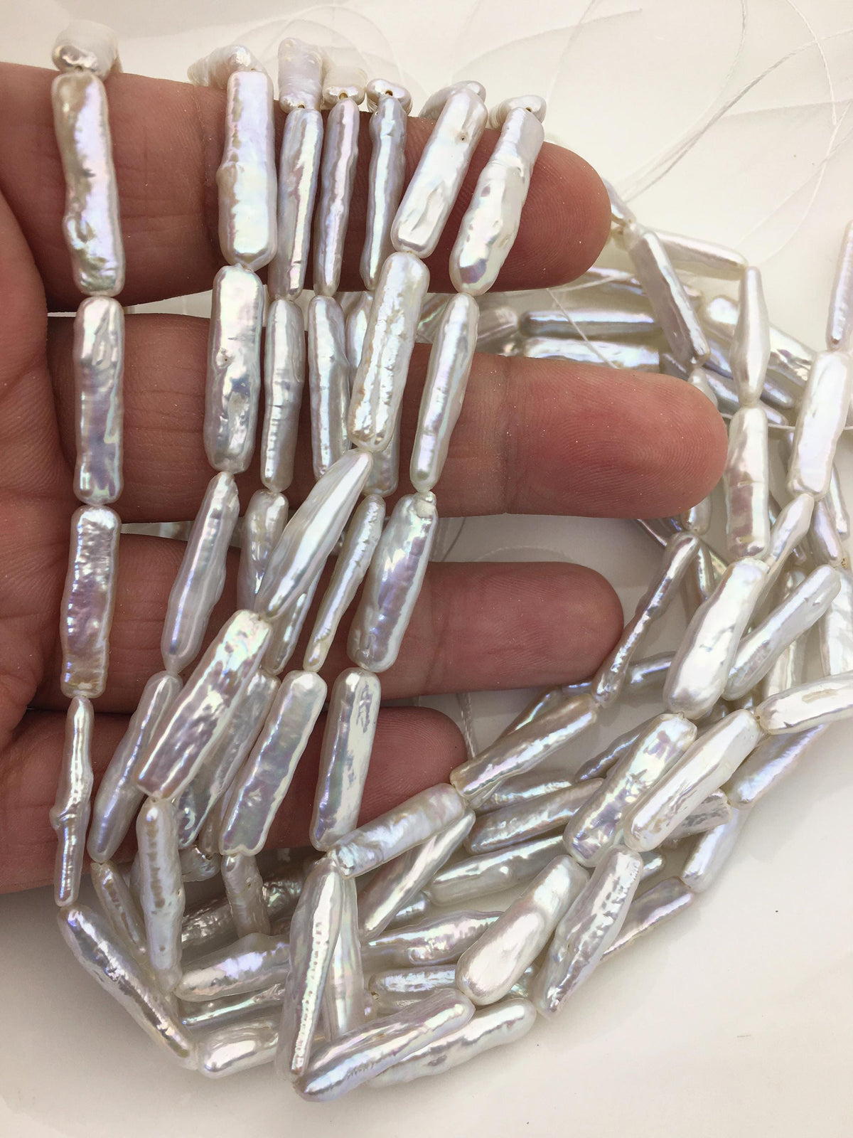 15.5'' AA+ 5-6mm White rectangle pearls,ZS-80-17
