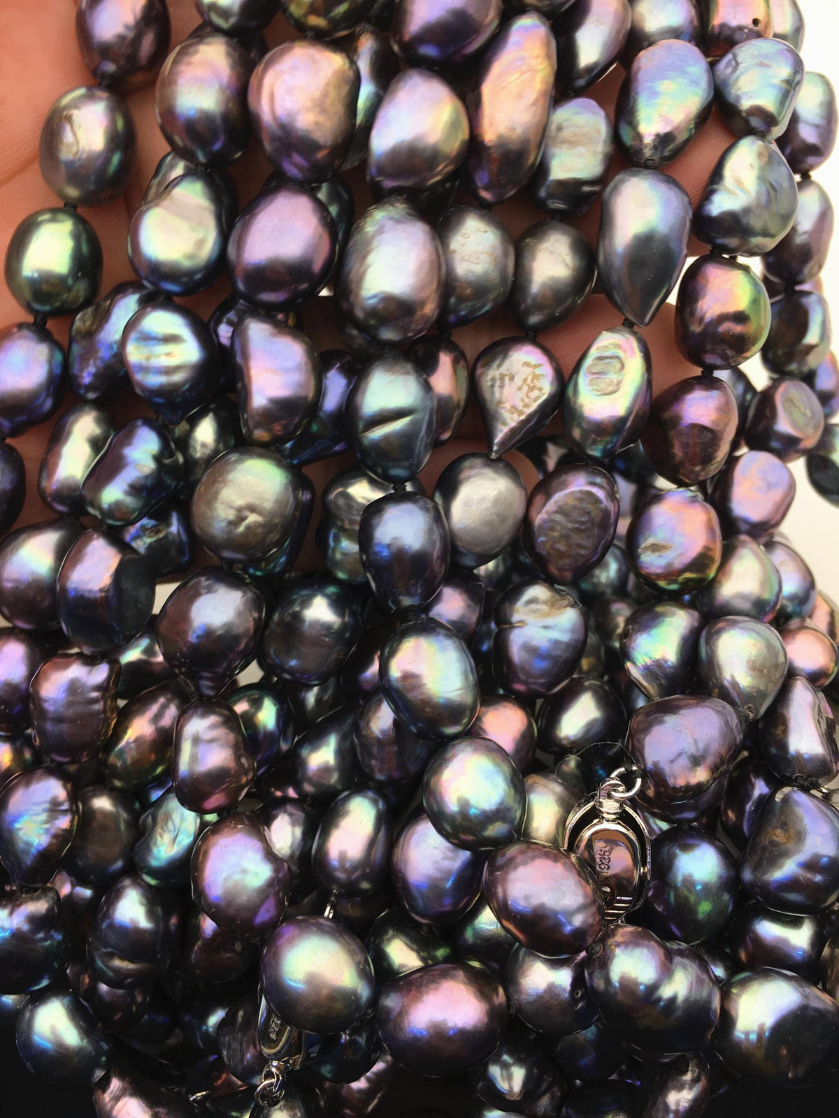 17.5'' AA+ 10.3-11.3mm deep green black nugget pearl Necklace,NPN1-T29