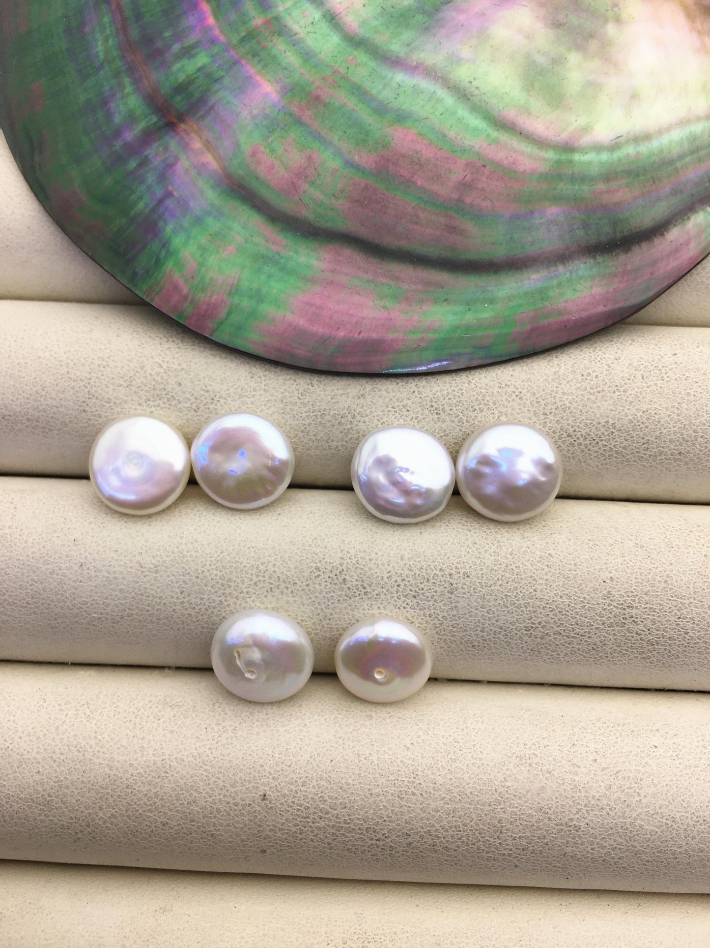 2 pairs AA+ 10-11mm White Coin Freshwater Pearls Pair,high luster- Coin Pearl-petite Pearl- 0.9mm bottom half hole,COIN10-3A-2