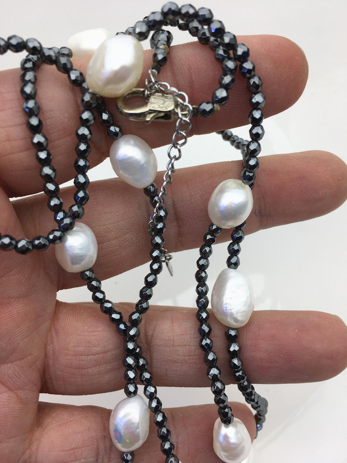 32'' AAA 10-11mm white nugget pearl black Hematite Necklace,NPN1-T25