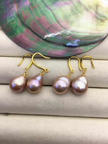 AAA 10-11mm natural rianbow drop edison pearl dangle earrings,yellow gold S925 Sterling Sliver earrings,wedding pearl earrings,SE3-T9-71