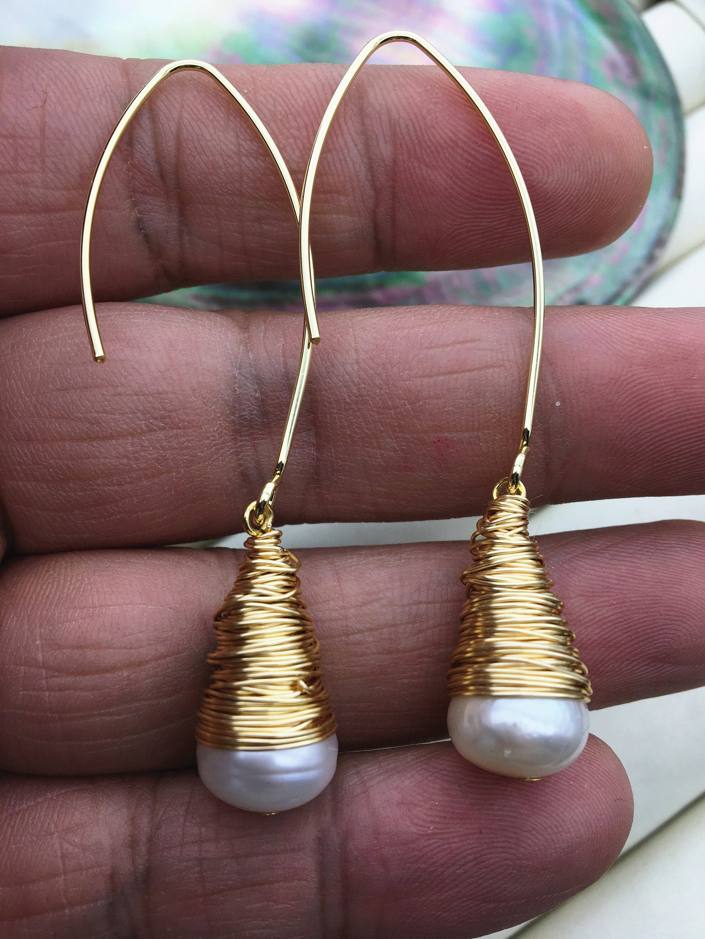 White Freshwater Pearl dangle earrings,earring with white Natural Pearl,SE3-120-15