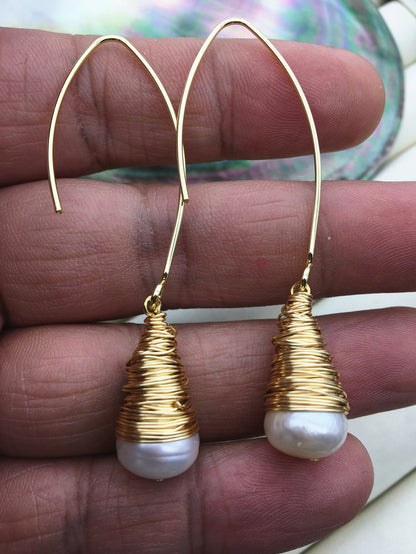 White Freshwater Pearl dangle earrings,earring with white Natural Pearl,SE3-120-15