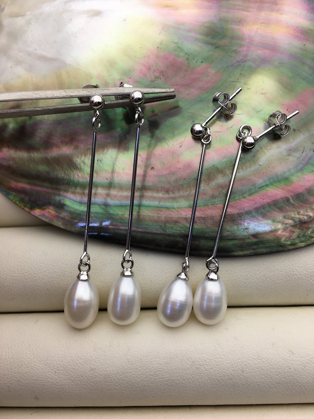 AAA 8mm White rice pearl Tassels dangle earrings,S925 Sterling Sliver pearl earrings,pearl for women,SE3-169