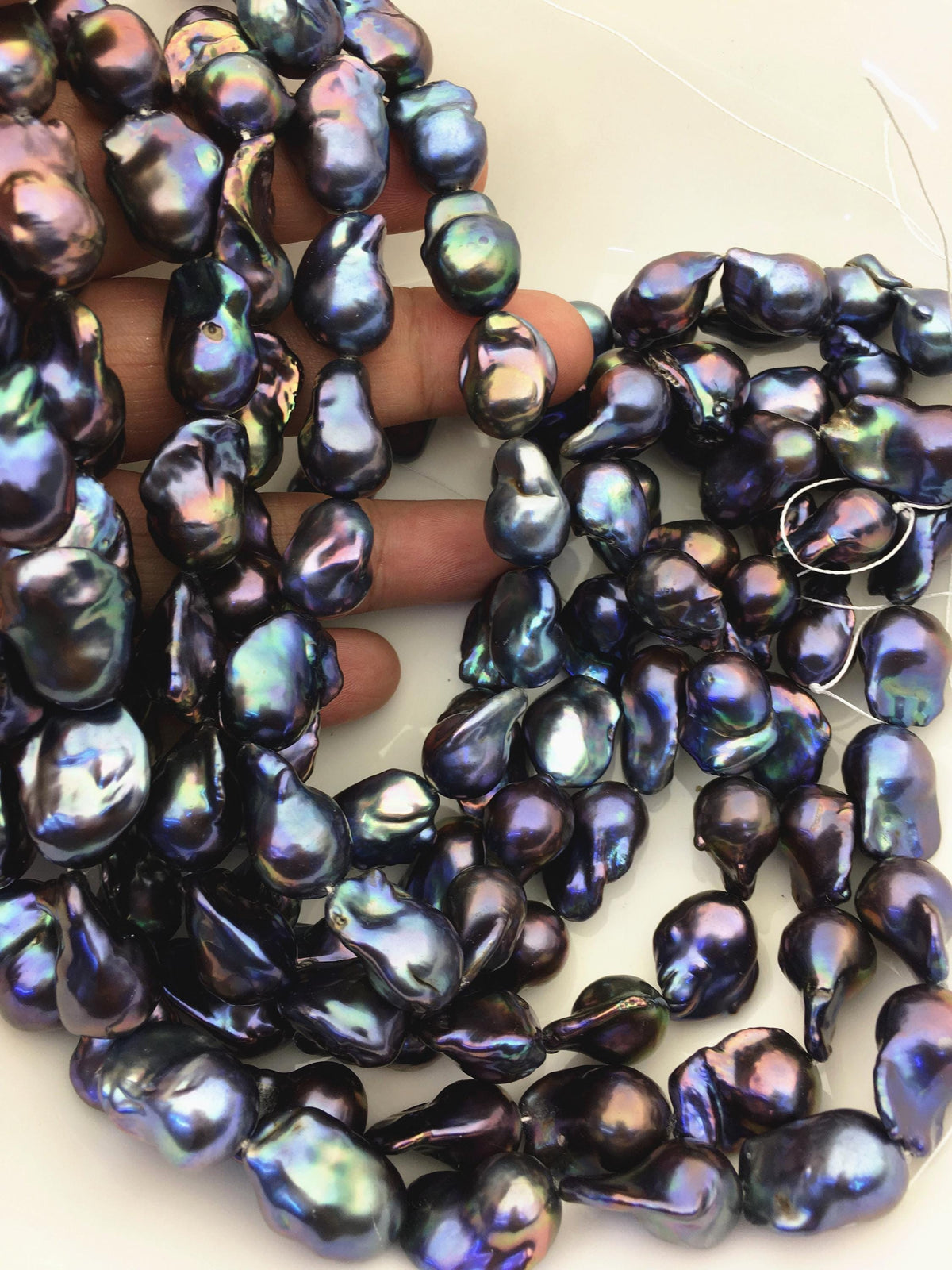 15.5'' AAA 13-16mm Black Green Blue Rainbow flame ball pearl,FL15-3A-7-15