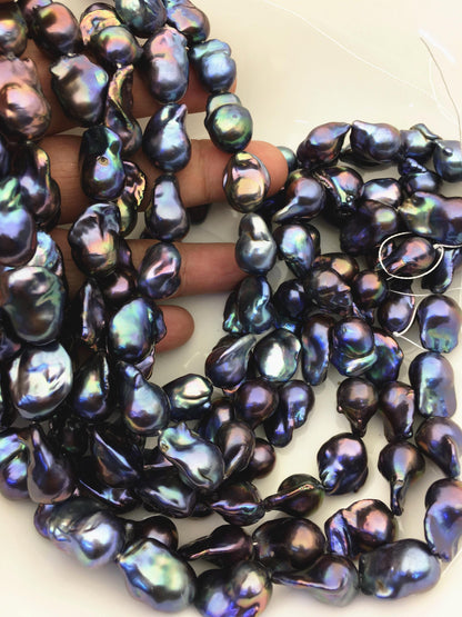 15.5'' AAA 13-16mm Black Green Blue Rainbow flame ball pearl,FL15-3A-7-15